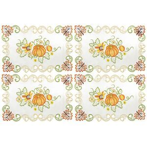 Embroidered Autumn Harvest Fabric Placemats Ivory, Set of 4